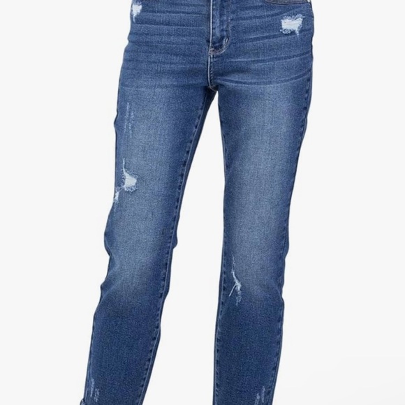 Judy Blue High Waist Embroidery Cropped Straight Leg Jeans - Picture 2 of 4